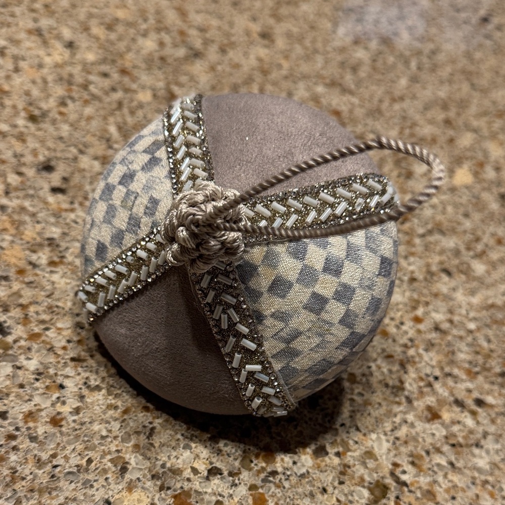 MacKenzie-Childs Sterling Check Crystal Palace Suede Beaded Ornament - Picture 5 of 5